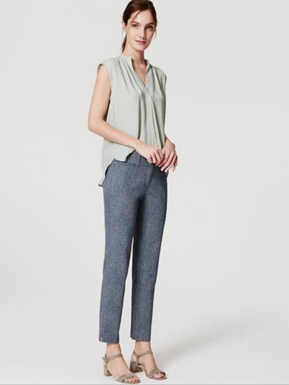 LOFT Navy Blue Micro-Print Ankle Pants